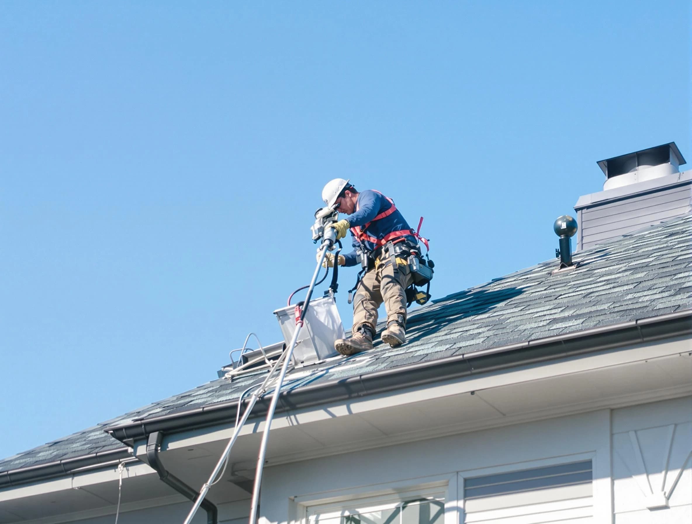 Peoria Dryer Vent Cleaning certified technician cleaning a roof-mounted dryer vent system in Peoria