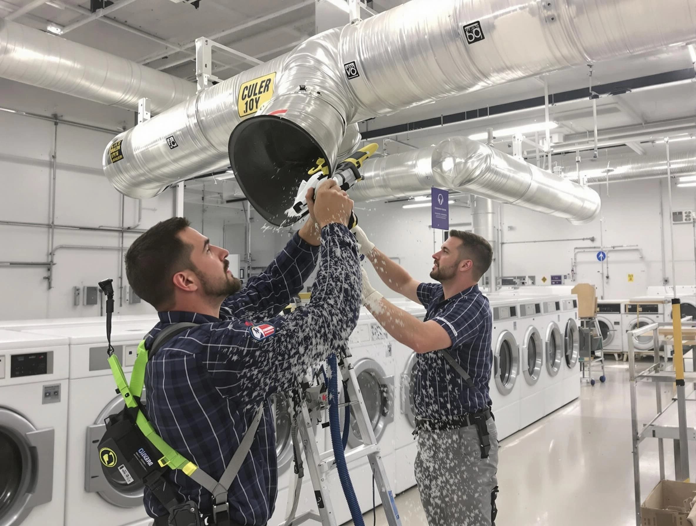 Peoria Dryer Vent Cleaning team performing large-scale commercial dryer vent cleaning in Peoria
