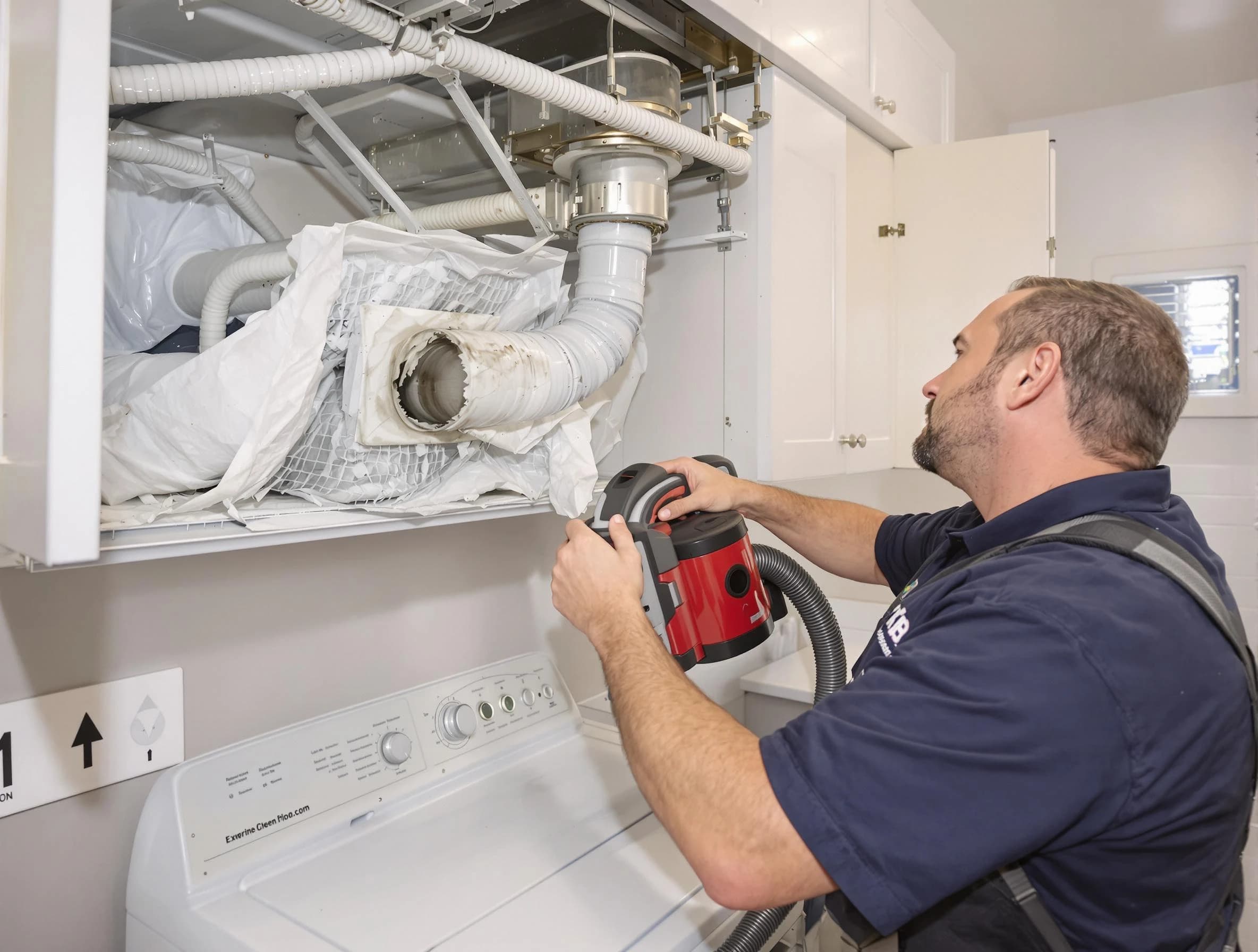 Peoria Dryer Vent Cleaning technician performing professional exhaust vent cleaning at a residential property in Peoria