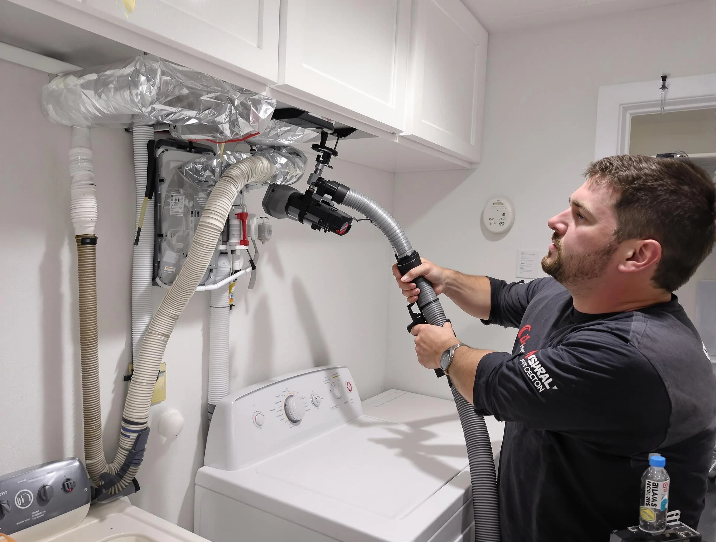 Peoria Dryer Vent Cleaning certified technician performing safety-focused gas dryer vent cleaning in Peoria