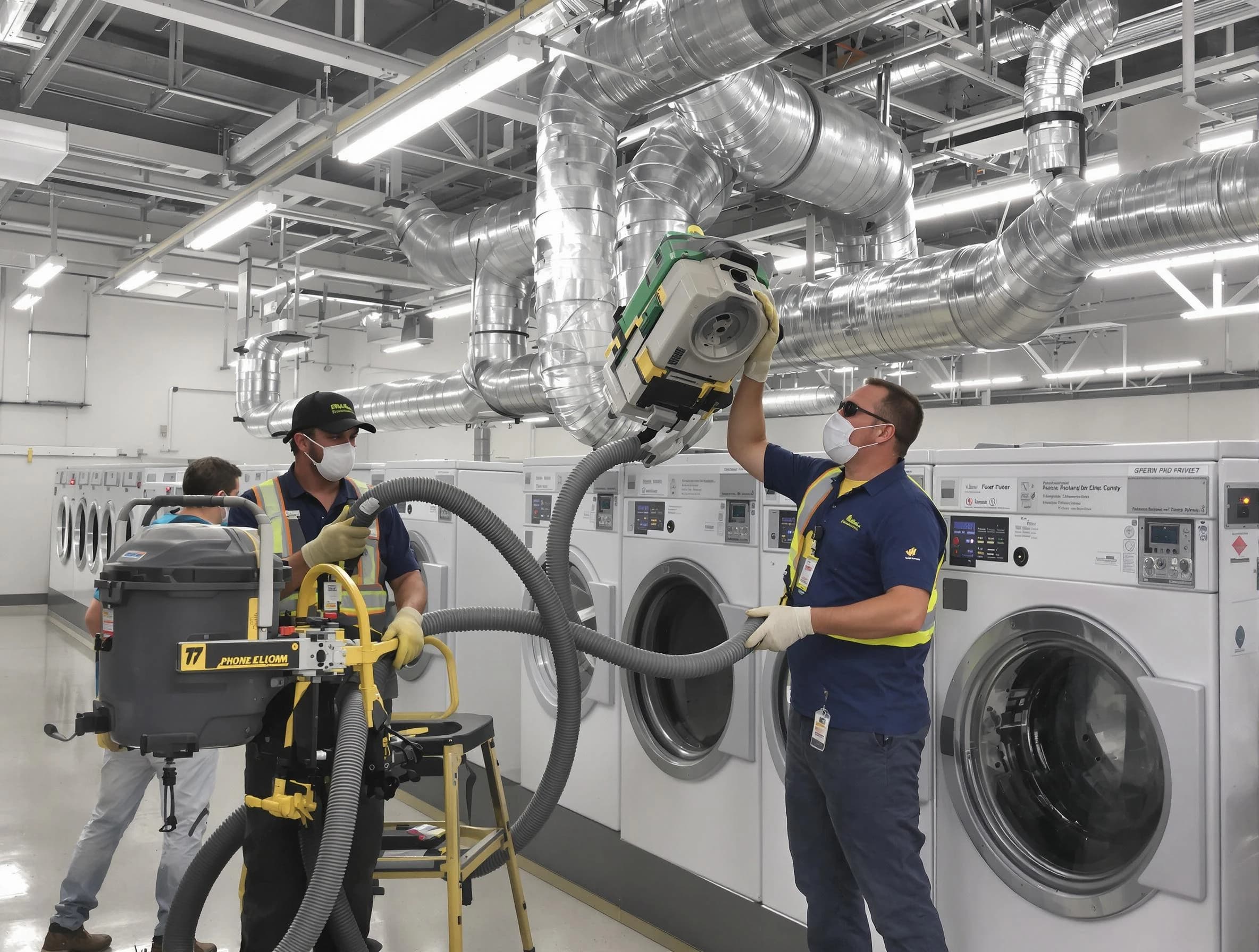 Peoria Dryer Vent Cleaning team cleaning large-scale industrial dryer vent systems at a facility in Peoria